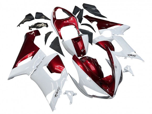 Online Blanco Rojo Carenado Moto Kawasaki ZX6R 2005-2006