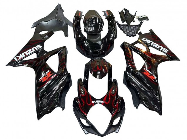 Online Negro Rojo Llama Carenado Moto Suzuki GSXR 1000 2007-2008