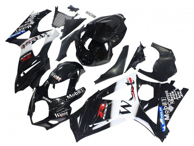 Online Negro Brillante Blanco West Carenado Moto Suzuki GSXR 1000 2007-2008