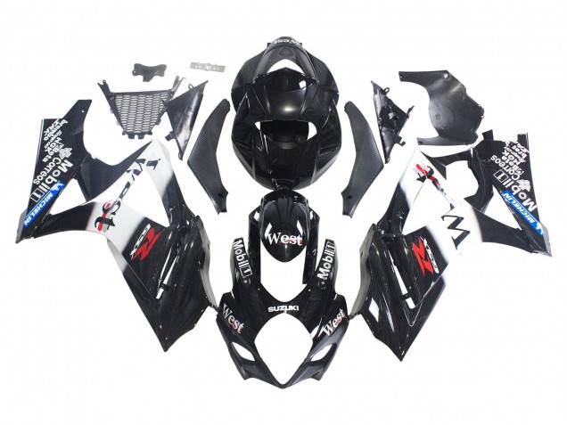 Online Negro Brillante Blanco West Carenado Moto Suzuki GSXR 1000 2007-2008