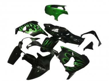 Online Negro Brillante Verde Llama Carenado Moto Kawasaki ZX9R 2000-2001