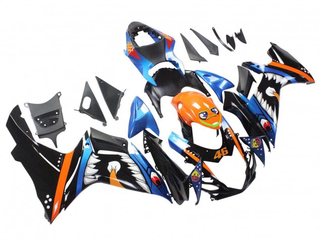 Online Azul Claro Naranja Negro Blanco Tiburón 46 Carenado Moto Suzuki GSXR 600 / GSXR 750 2011-2024