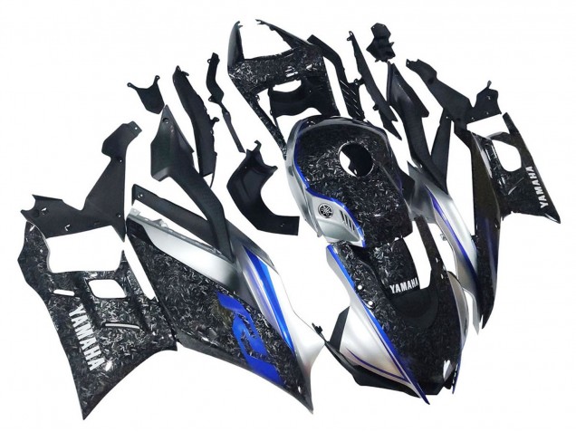 Online Marble Negro Plata Azul Falsificado FibraCarbono Estilo Carenado Moto Yamaha YZF R3/R25 2022-2024