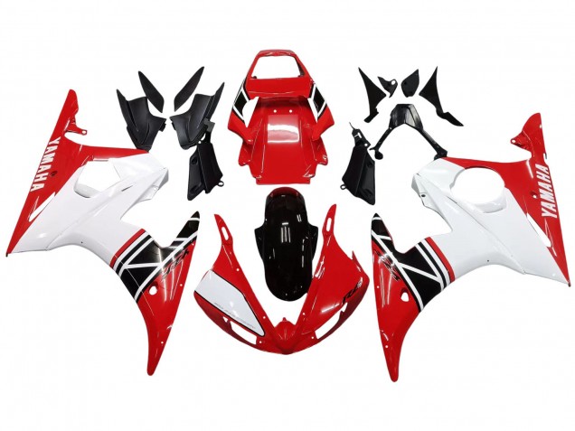 Online Blanco Rojo Negro Brillante Carenados Moto Yamaha YZF R6 2003-2004