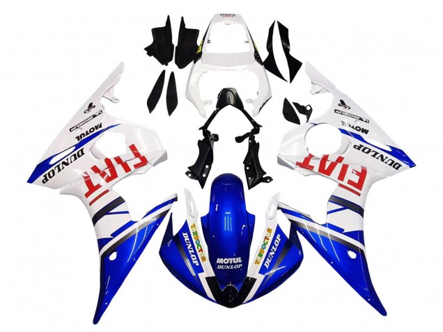 Online Blanco Azul Dunlop Fiat Motul Carenado Moto Yamaha YZF 600 R6 2005