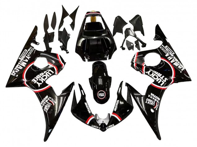 Online Negro Brillante Blanco Lucky Strike Motul Carenado Moto Yamaha YZF 600 R6 2005