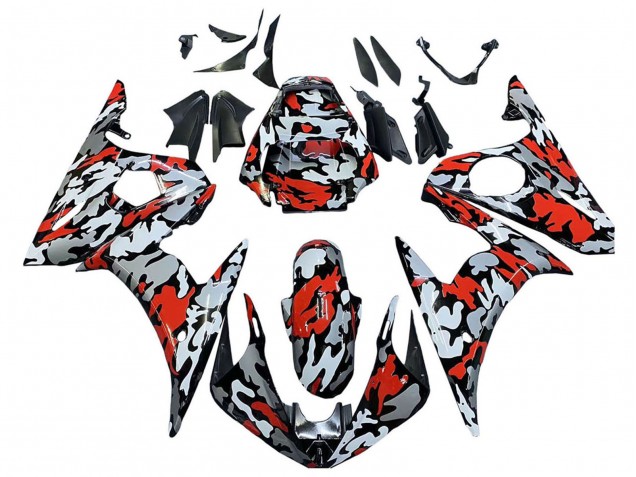 Online Negro Rojo Gris Camouflage Carenado Moto Yamaha YZF 600 R6 2005