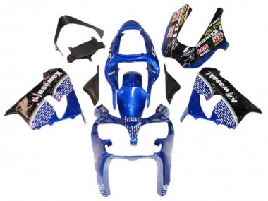 Online Azul Blanco Negro Brillante Carenado Moto Kawasaki ZX9R 2000-2001
