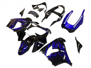 Online Negro Brillante Azul Llama Blanco Carenado Moto Kawasaki ZX9R 2000-2001