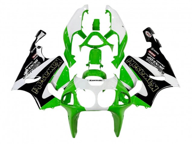 Online Blanco Verde Negro Oro Silkolene Dunlop Carenado Moto Kawasaki ZX7R 1996-2003