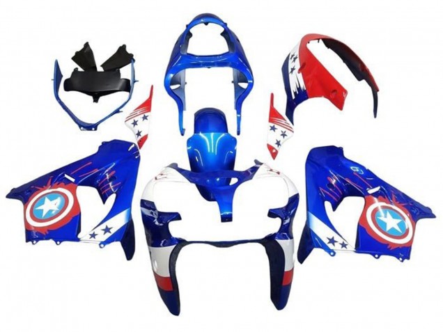 Online Azul Rojo Captain America Estrella Carenado Moto Kawasaki ZX9R 2000-2001