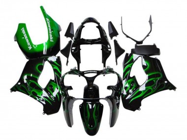 Online Negro Brillante Verde Llama Blanco Carenado Moto Kawasaki ZX9R 2000-2001