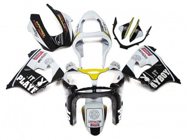 Online Blanco Negro Amarillo Playboy Carenado Moto Kawasaki ZX9R 2002-2003