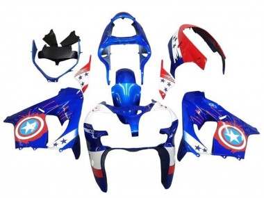 Online Azul Blanco Rojo Captain America Estrella Carenado Moto Kawasaki ZX9R 2002-2003