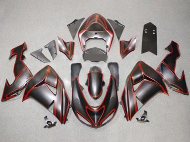 Online Negro Mate Rojo Pinstripe Carenado Moto Kawasaki ZX10R 2006-2007