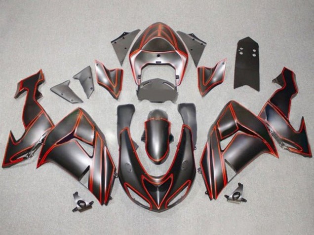 Online Negro Mate Rojo Pinstripe Carenado Moto Kawasaki ZX10R 2006-2007