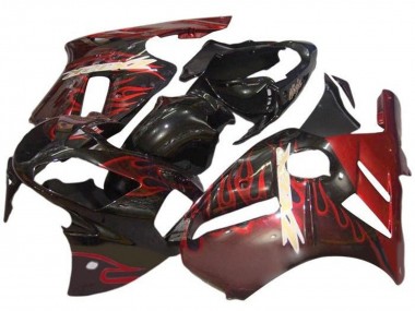 Online Negro Brillante Rojo Llama Carenado Moto Kawasaki ZX12R 2000-2001