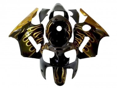 Online Negro Brillante Oro Llama Carenado Moto Kawasaki ZX12R 2002-2006