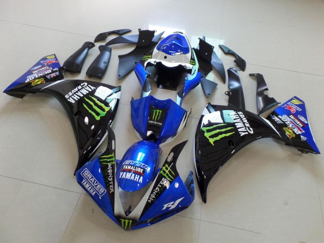 Online Azul Blanco Negro Brillante Verde Graves Yamalube Monstruo Carenado Moto Yamaha YZF R1 2012-2014