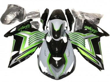 Online Carenados Moto Kawasaki ZX14R ZZR1400 2012-2024 - Blanco Verde Negro Brillante