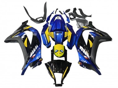 Online Azul Amarillo Negro Tiburón Carenado Moto Kawasaki EX300 2013-2024
