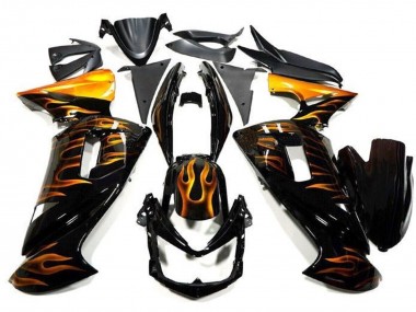 Online Negro Brillante Oro Llama Carenado Moto Kawasaki Ninja 650 EX650 2006-2008