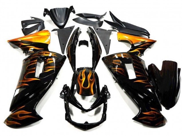 Online Negro Brillante Oro Llama Carenado Moto Kawasaki Ninja 650 EX650 2006-2008