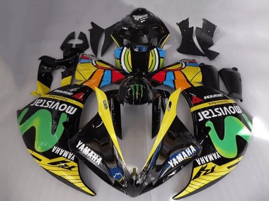 Online Negro Brillante Amarillo Verde Blanco Azul MoviStar Monstruo Carenado Moto Yamaha YZF R1 2012-2014