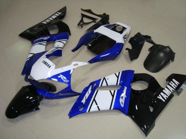 Online Blanco Azul Negro Brillante Champions Carenado Moto Yamaha YZF R6 1998-2002