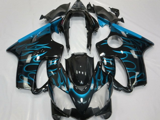 Online Negro Brillante Azul Claro Llama Carenado Moto Honda CBR600 F4i 2004-2007