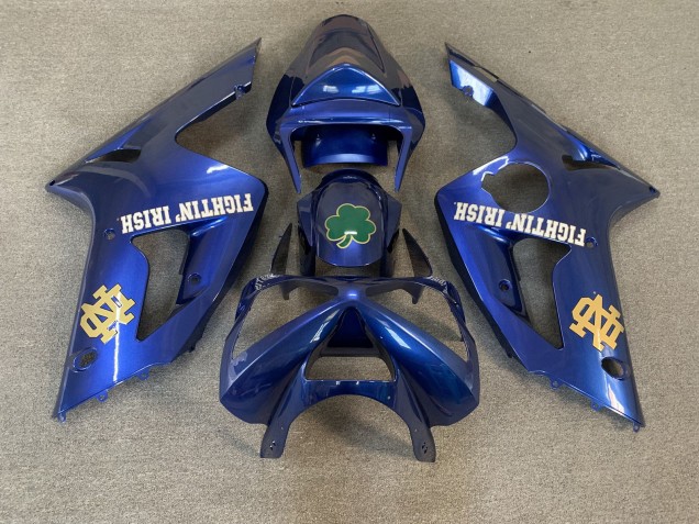 Online Azul Verde Oro Blanco Fighting Irish Carenado Moto Kawasaki ZX6R 2003-2004