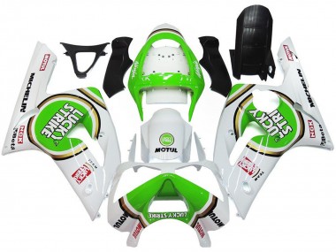 Online Blanco Verde Motul Lucky Strike Carenado Moto Kawasaki ZX6R 2003-2004