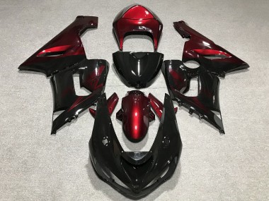 Online Rojo Negro Brillante Carenado Moto Kawasaki ZX6R 2005-2006