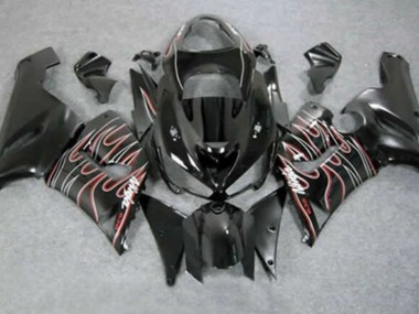 Online Negro Brillante Rojo Blanco Llama Carenado Moto Kawasaki ZX6R 2005-2006