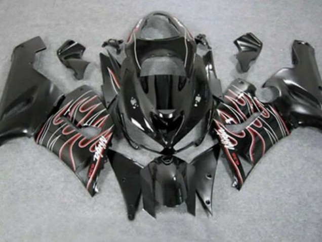 Online Negro Brillante Rojo Blanco Llama Carenado Moto Kawasaki ZX6R 2005-2006
