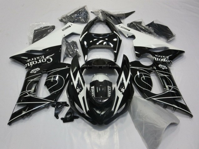 Online Negro Brillante Blanco Corona Extra Tribal Carenado Moto Kawasaki ZX6R 2005-2006