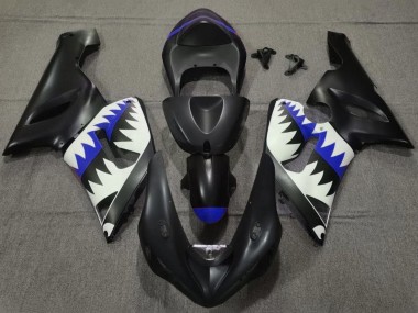 Online Negro Mate Blanco Azul Tiburón Carenado Moto Kawasaki ZX6R 2005-2006