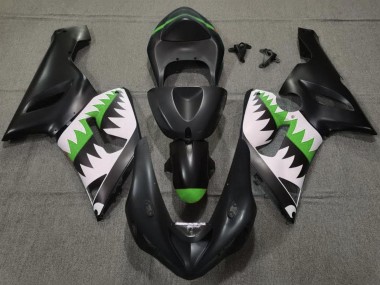 Online Negro Mate Blanco Verde Tiburón Carenado Moto Kawasaki ZX6R 2005-2006