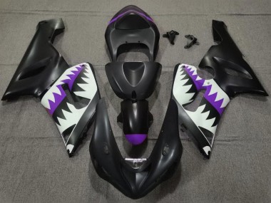 Online Negro Mate Blanco Púrpura Tiburón Carenado Moto Kawasaki ZX6R 2005-2006
