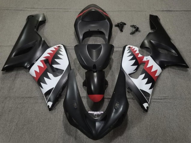 Online Negro Mate Blanco Rojo Tiburón Carenado Moto Kawasaki ZX6R 2005-2006