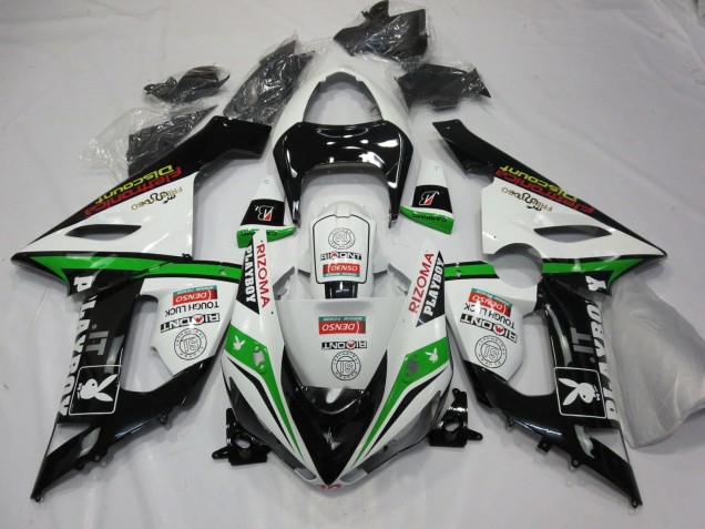 Online Blanco Negro Verde Rojo Rizoma Playboy Carenado Moto Kawasaki ZX6R 2005-2006