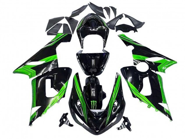 Online Verde Negro Brillante Monstruo Raya Carenado Moto Kawasaki ZX6R 2005-2006