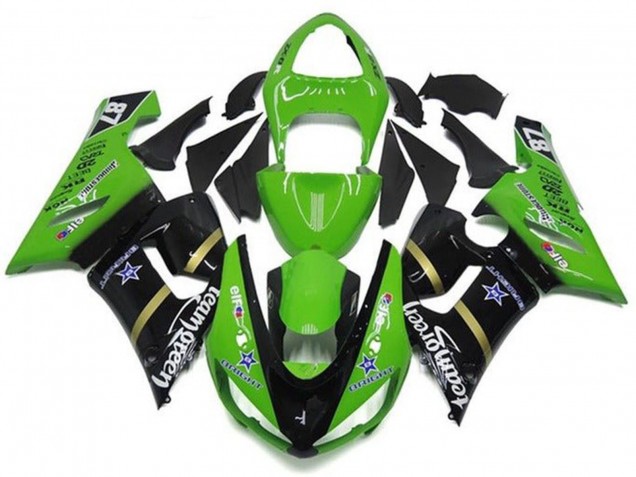 Online Verde Negro Brillante Azul Estrella Team Verde Carenado Moto Kawasaki ZX6R 2005-2006