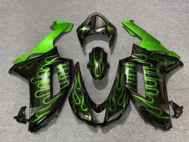 Online Negro Verde Llama Carenado Moto Kawasaki ZX6R 2007-2008