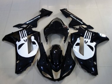 Online Negro Blanco Cráneo Carenado Moto Kawasaki ZX6R 2007-2008
