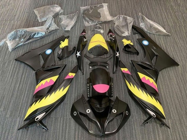 Online Amarillo Rosa Negro Mate Tiburón Carenado Moto Kawasaki ZX6R 2009-2012