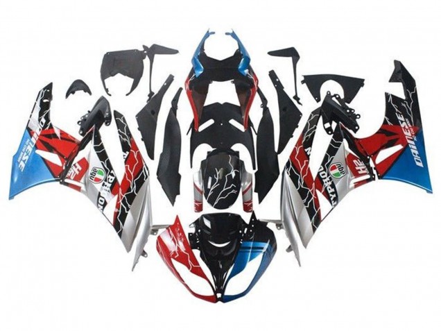 Online Azul Rojo Negro Brillante Plata Carenado Moto Kawasaki ZX6R 2009-2012