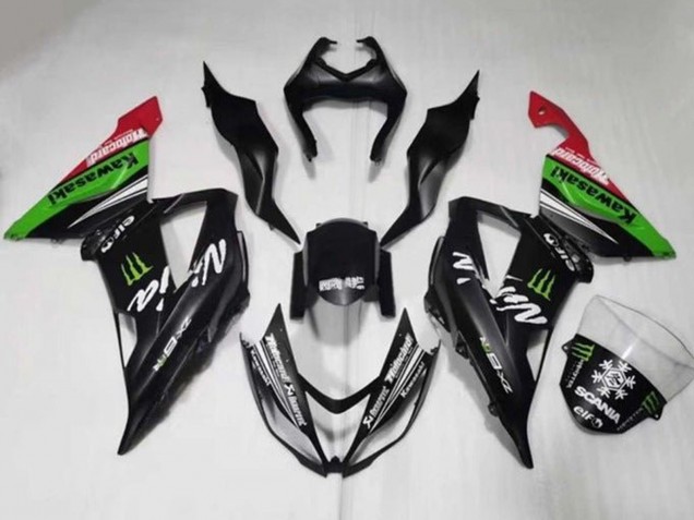 Online Negro Mate Verde Rojo Blanco Monstruo Nieve Carenado Moto Kawasaki ZX6R 2013-2018