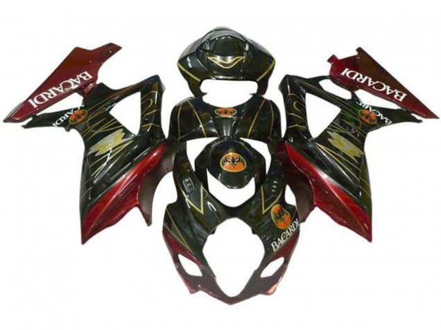 Online Negro Rojo Oro BACARDI Carenado Moto Suzuki GSXR 1000 2007-2008