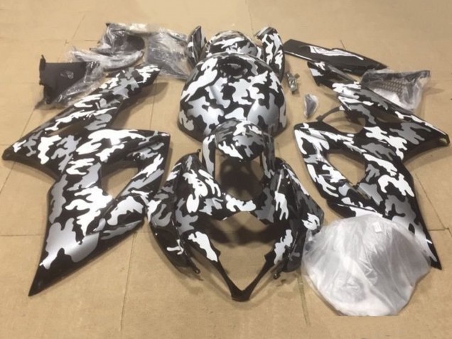 Online Negro Blanco Gris Camouflage Carenado Moto Suzuki GSXR 1000 2007-2008